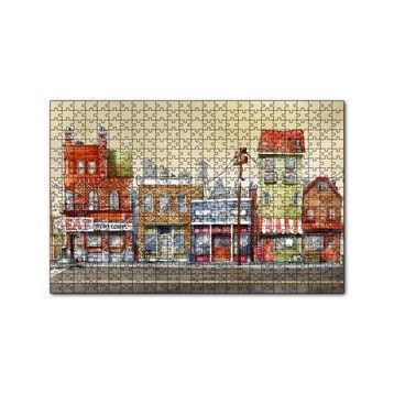 Cakapuzzle Sokakta Binalar ve Dükkanlar Karikatürize 120 Parça Ahşap Puzzle
