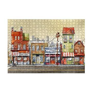 Cakapuzzle Sokakta Binalar ve Dükkanlar Karikatürize 120 Parça Ahşap Puzzle