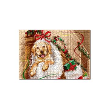 Cakapuzzle Şömineye Asılı Yılbaşı Hediyeleri ve Yavru Köpek 120 Parça Ahşap Puzzle