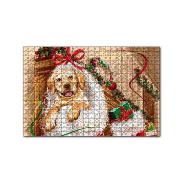 Cakapuzzle Şömineye Asılı Yılbaşı Hediyeleri ve Yavru Köpek 120 Parça Ahşap Puzzle