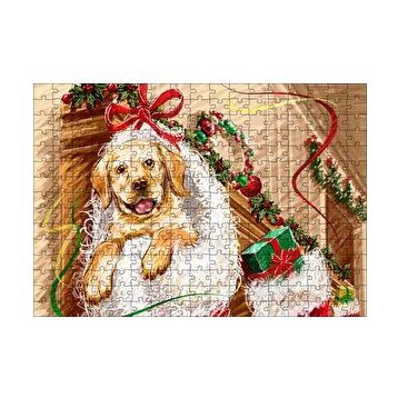 Cakapuzzle Şömineye Asılı Yılbaşı Hediyeleri ve Yavru Köpek 120 Parça Ahşap Puzzle