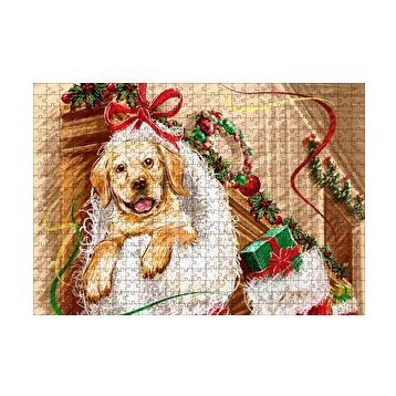 Cakapuzzle Şömineye Asılı Yılbaşı Hediyeleri ve Yavru Köpek 120 Parça Ahşap Puzzle