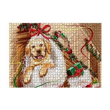 Cakapuzzle Şömineye Asılı Yılbaşı Hediyeleri ve Yavru Köpek 120 Parça Ahşap Puzzle