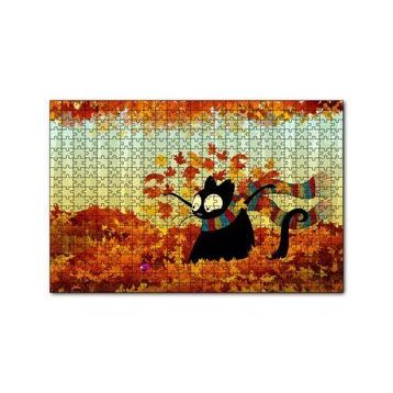 Cakapuzzle Sonbahar Atkılı Kara Kedi Ve Fare Görseli 120 Parça Ahşap Puzzle