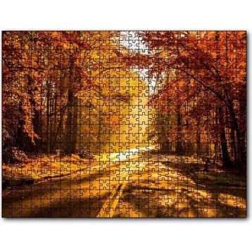 Cakapuzzle Sonbahar Ormandan Geçen Yol ve Güneş Işınları 255 Parça Puzzle
