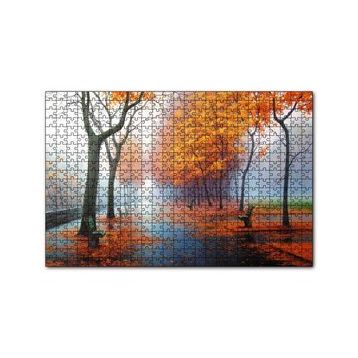 Cakapuzzle Sonbahar Rengi Ağaçlar Sis ve Boş Banklar 120 Parça Ahşap Puzzle