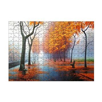 Cakapuzzle Sonbahar Rengi Ağaçlar Sis ve Boş Banklar 120 Parça Ahşap Puzzle