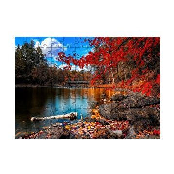 Cakapuzzle Sonbaharda Göl ve Yapraklar 120 Parça Ahşap Puzzle