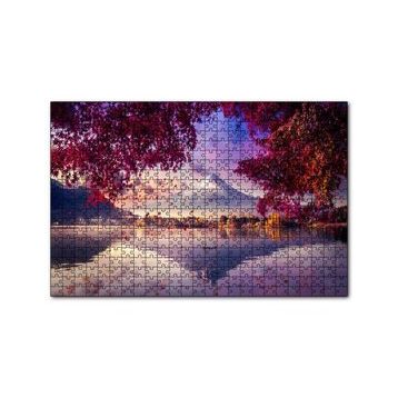Cakapuzzle Sonbaharda Göldeki Kayık ve Karlı Zirve 120 Parça Ahşap Puzzle