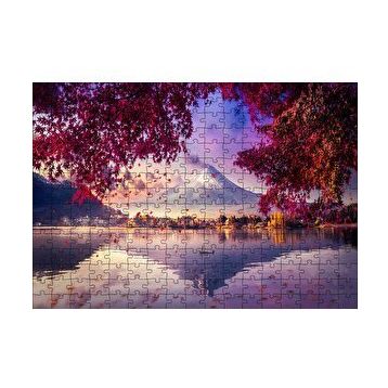 Cakapuzzle Sonbaharda Göldeki Kayık ve Karlı Zirve 120 Parça Ahşap Puzzle