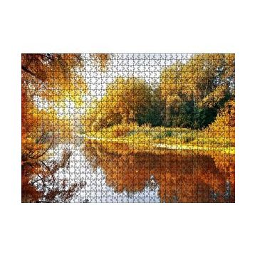 Cakapuzzle Sonbaharda Ormanın İçindeki Berrak Nehir 120 Parça Ahşap Puzzle