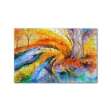 Cakapuzzle Soyut Sanat Ağaç Nehir Turuncu Mavi Görsel 120 Parça Ahşap Puzzle