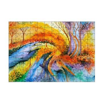 Cakapuzzle Soyut Sanat Ağaç Nehir Turuncu Mavi Görsel 120 Parça Ahşap Puzzle