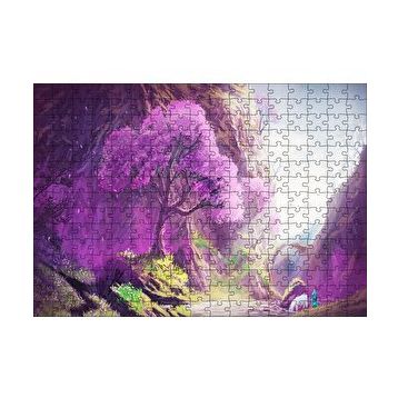 Cakapuzzle Su Kenarındaki Beyaz Atlı ve Dev Mor Ağaç 120 Parça Ahşap Puzzle