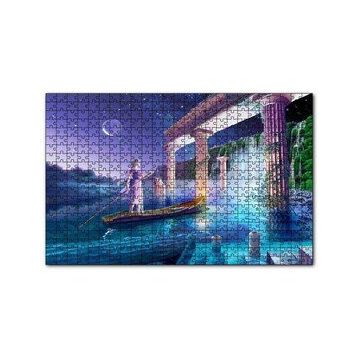Cakapuzzle Sularla Kaplı Antik Sütunlar Sandal ve Kız 120 Parça Ahşap Puzzle