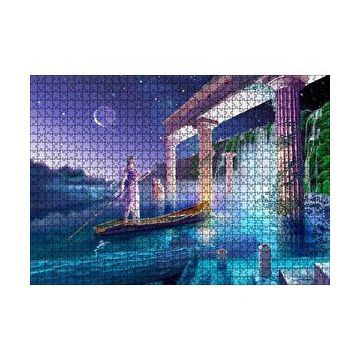 Cakapuzzle Sularla Kaplı Antik Sütunlar Sandal ve Kız 120 Parça Ahşap Puzzle