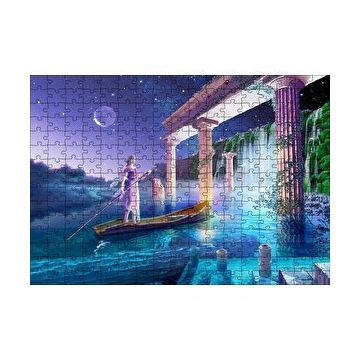 Cakapuzzle Sularla Kaplı Antik Sütunlar Sandal ve Kız 120 Parça Ahşap Puzzle