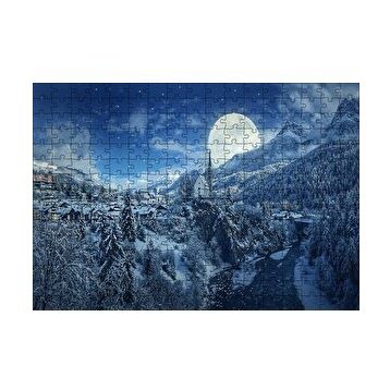 Cakapuzzle Süper Dolunay ve Karla Kaplı Kasaba 120 Parça Ahşap Puzzle