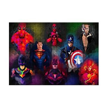 Cakapuzzle Süper Kahramanlar Low Poly Çizim 120 Parça Ahşap Puzzle