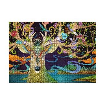 Cakapuzzle Süslemeli Boynuzlarıyla Geyik İllüstrasyon 120 Parça Ahşap Puzzle