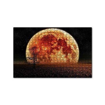 Cakapuzzle Tarlada Yalnız Ağaç ve Olağanüstü Süper Ay Yapboz MDF Puzzle