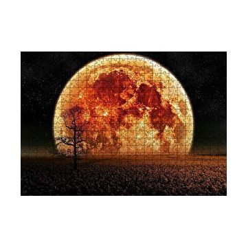 Cakapuzzle Tarlada Yalnız Ağaç ve Olağanüstü Süper Ay Yapboz MDF Puzzle