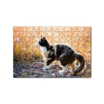 Cakapuzzle Taşların Üzerinde 3 Renk Kedi ve Sarı Otlar 120 Parça Ahşap Puzzle