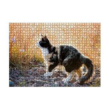 Cakapuzzle Taşların Üzerinde 3 Renk Kedi ve Sarı Otlar 120 Parça Ahşap Puzzle