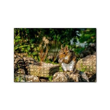 Cakapuzzle Taşların Üzerindeki Sevimli Küçük Sincap 120 Parça Ahşap Puzzle