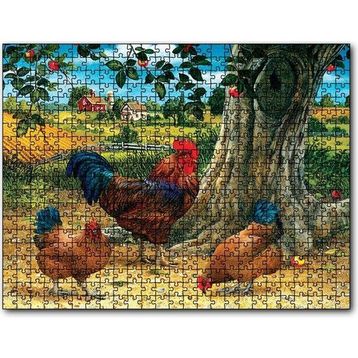 Cakapuzzle Tavuk Horoz Elma Ağacı Ev Manzarası Görseli 120 Parça Puzzle