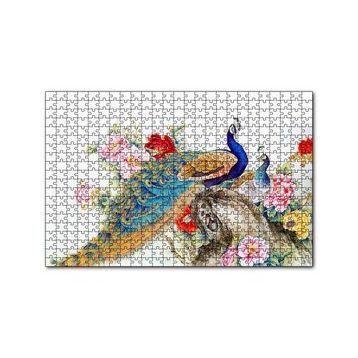 Cakapuzzle Tavuskuşları ve Çiçekler Dijital Çizim Yapboz MDF Puzzle