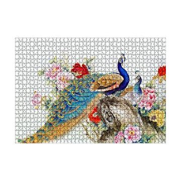 Cakapuzzle Tavuskuşları ve Çiçekler Dijital Çizim Yapboz MDF Puzzle