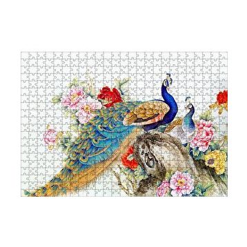 Cakapuzzle Tavuskuşları ve Çiçekler Dijital Çizim Yapboz MDF Puzzle
