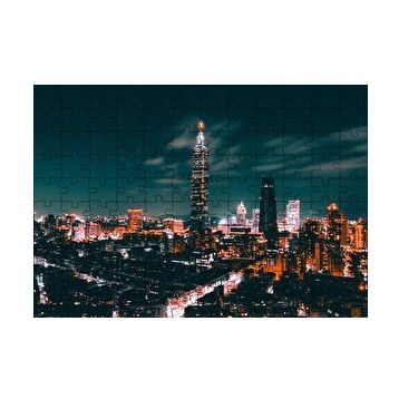 Cakapuzzle Tayvan Taipei Gece Şehir Manzarası 120 Parça Ahşap Puzzle