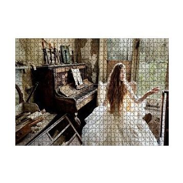 Cakapuzzle Terkedilmiş Ev Piyano ve Beyaz Elbiseli Kız 120 Parça Ahşap Puzzle