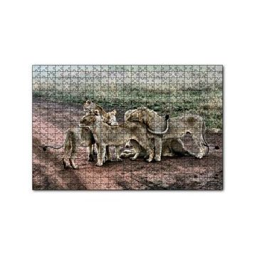 Cakapuzzle Toprak Yolun Ortasında Aslan Ailesi 120 Parça Ahşap Puzzle