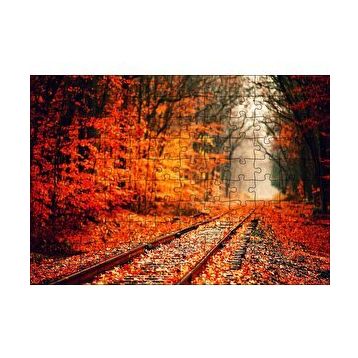 Cakapuzzle Tren Yolu Orman Bir Sonbahar Resmi 120 Parça Ahşap Puzzle