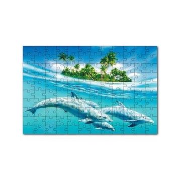 Cakapuzzle Tropik Ada ve Berrak Sulardaki Yunuslar 120 Parça Ahşap Puzzle