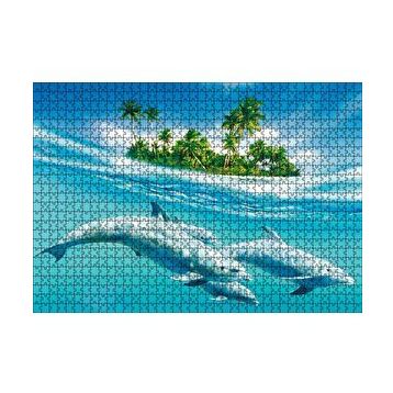 Cakapuzzle Tropik Ada ve Berrak Sulardaki Yunuslar 120 Parça Ahşap Puzzle