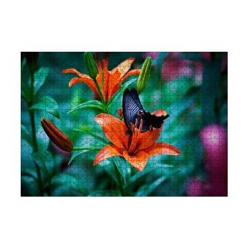 Cakapuzzle Truncu Lilyum Çiçeği Ve Mavi Kelebek Görseli 120 Parça Ahşap Puzzle
