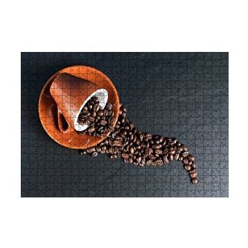 Cakapuzzle Turuncu Fincan ve Kahve Çekirdekleri 120 Parça Ahşap Puzzle