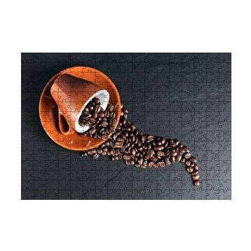 Cakapuzzle Turuncu Fincan ve Kahve Çekirdekleri 120 Parça Ahşap Puzzle