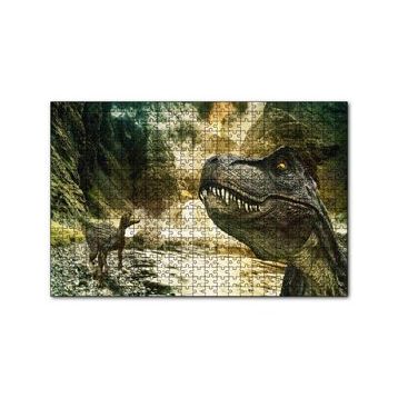 Cakapuzzle Tyrannosaurus Rex ve Raptor Nehir Kenarında 120 Parça Ahşap Puzzle
