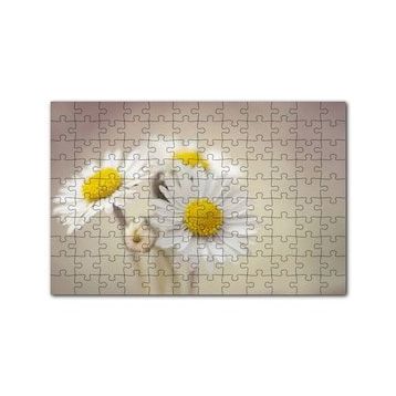 Cakapuzzle Üç Papatya Yakın Çekim Flu Arkaplan 120 Parça Ahşap Puzzle