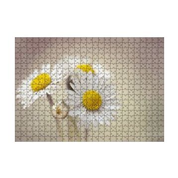 Cakapuzzle Üç Papatya Yakın Çekim Flu Arkaplan 120 Parça Ahşap Puzzle