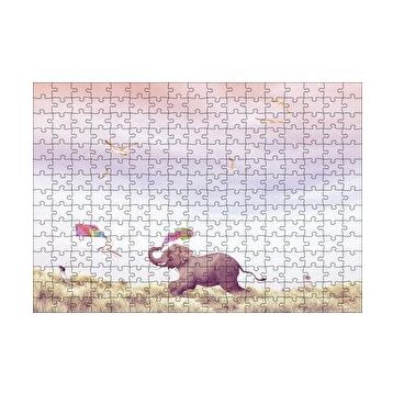 Cakapuzzle Uçurtma Uçuran Kız ve Renk Püsküren Fil 120 Parça Ahşap Puzzle