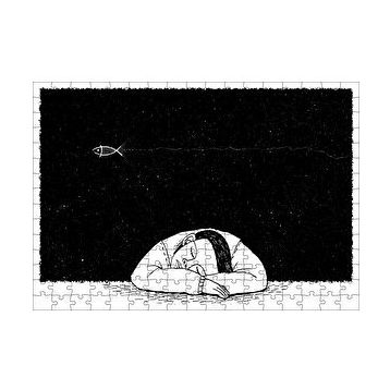 Cakapuzzle Uyuyan Çocuk ve Uzayda Kayan Balık 120 Parça Ahşap Puzzle
