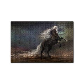 Cakapuzzle Uzun Yeleli Şahlanan At Görseli 120 Parça Ahşap Puzzle