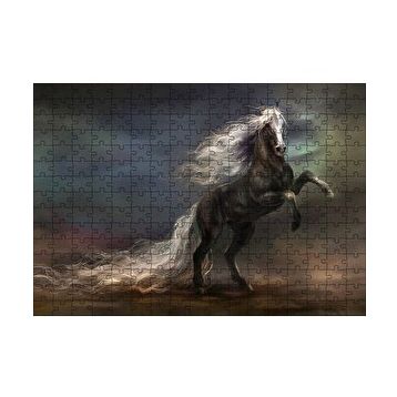 Cakapuzzle Uzun Yeleli Şahlanan At Görseli 120 Parça Ahşap Puzzle