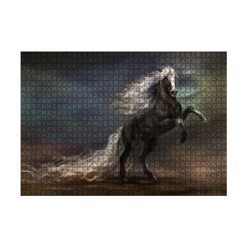 Cakapuzzle Uzun Yeleli Şahlanan At Görseli 120 Parça Ahşap Puzzle